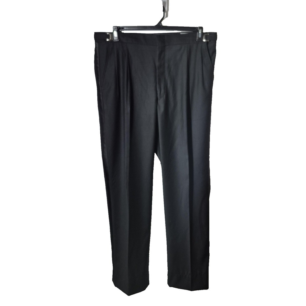 Tuxedo Pants Mens‎  37L Black Adjustable Waist Side Buckle Satin Stripe